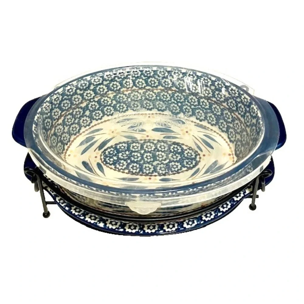 Temp-tations Presentable Ovenware By Tara Old World Blue 2 Qt Baking Casserole